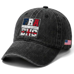 FRA ENG France England Flag Graphic Washed Cotton Baseball Cap French English Country Pride TS02 Print Your Wear