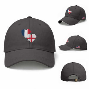 France England Flag Hearts Splatter Graphic Baseball Cap Anglo English French Heritage Love Unity TS02 Baseball Cap Universal Fit Dark Gray Print Your Wear