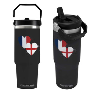 France England Flag Hearts Splatter Graphic Flip Straw Tumbler Anglo English French Heritage Love Unity TS02 One Size: 30 oz Black Print Your Wear