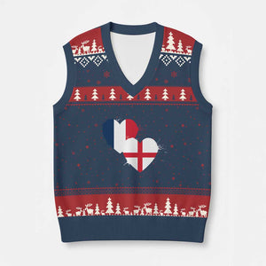 France England Flag Hearts Splatter Graphic V-Neck Knit Sweater Vest Anglo English French Heritage Love Unity TS02 Navy Red Print Your Wear