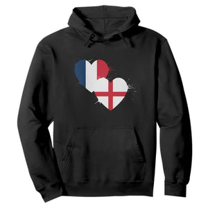 France England Flag Hearts Splatter Graphic Hoodie Anglo English French Heritage Love Unity