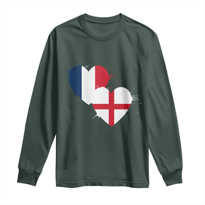 France England Flag Hearts Splatter Graphic Long Sleeve Shirt Anglo English French Heritage Love Unity