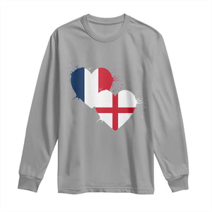 France England Flag Hearts Splatter Graphic Long Sleeve Shirt Anglo English French Heritage Love Unity