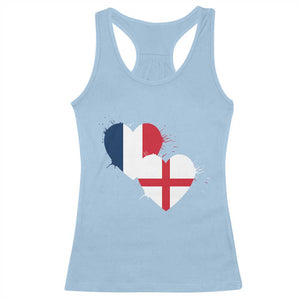 France England Flag Hearts Splatter Graphic Racerback Tank Top Anglo English French Heritage Love Unity TS02 Light Blue Print Your Wear