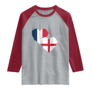 France England Flag Hearts Splatter Graphic Raglan Shirt Anglo English French Heritage Love Unity TS02 Heather Gray Heather Red Print Your Wear