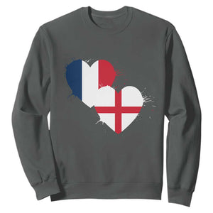 France England Flag Hearts Splatter Graphic Sweatshirt Anglo English French Heritage Love Unity