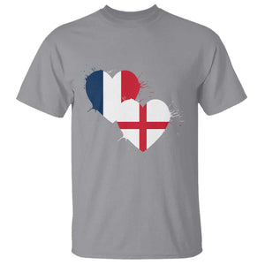 France England Flag Hearts Splatter Graphic T Shirt Anglo English French Heritage Love Unity