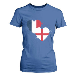 France England Flag Hearts Splatter Graphic T Shirt For Women Anglo English French Heritage Love Unity