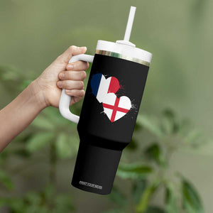 France England Flag Hearts Splatter Graphic Tumbler With Handle Anglo English French Heritage Love Unity TS02 Print Your Wear