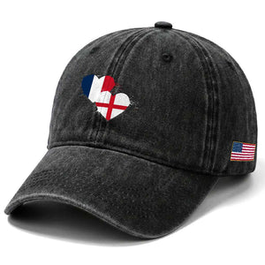 France England Flag Hearts Splatter Graphic Washed Cotton Baseball Cap Anglo English French Heritage Love Unity TS02 Print Your Wear