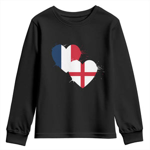 France England Flag Hearts Splatter Graphic Youth Sweatshirt Anglo English French Heritage Love Unity
