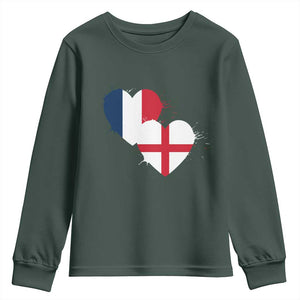 France England Flag Hearts Splatter Graphic Youth Sweatshirt Anglo English French Heritage Love Unity
