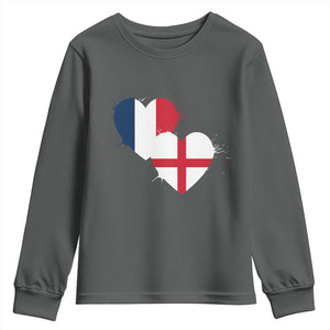France England Flag Hearts Splatter Graphic Youth Sweatshirt Anglo English French Heritage Love Unity
