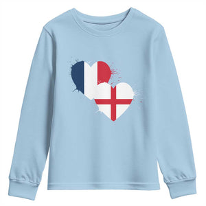France England Flag Hearts Splatter Graphic Youth Sweatshirt Anglo English French Heritage Love Unity