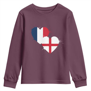 France England Flag Hearts Splatter Graphic Youth Sweatshirt Anglo English French Heritage Love Unity
