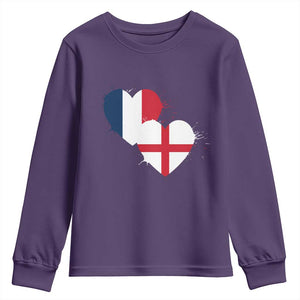 France England Flag Hearts Splatter Graphic Youth Sweatshirt Anglo English French Heritage Love Unity