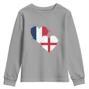 France England Flag Hearts Splatter Graphic Youth Sweatshirt Anglo English French Heritage Love Unity