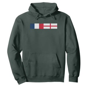 France England Dual Flag Graphic Hoodie Anglo English French Heritage Mixed Roots Pride Match Day TS02 Dark Forest Green Print Your Wear