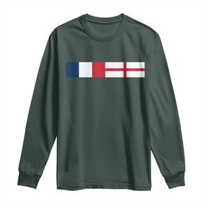 France England Dual Flag Graphic Long Sleeve Shirt Anglo English French Heritage Mixed Roots Pride Match Day TS02 Dark Forest Green Print Your Wear