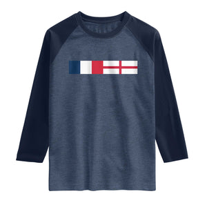 France England Dual Flag Graphic Raglan Shirt Anglo English French Heritage Mixed Roots Pride Match Day TS02 Heather Denim Navy Print Your Wear