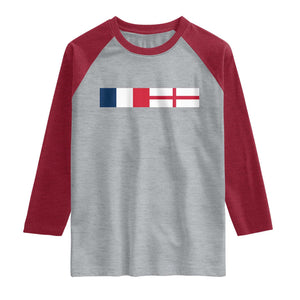 France England Dual Flag Graphic Raglan Shirt Anglo English French Heritage Mixed Roots Pride Match Day TS02 Heather Gray Heather Red Print Your Wear