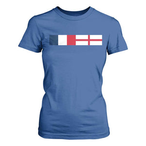 France England Dual Flag Graphic T Shirt For Women Anglo English French Heritage Mixed Roots Pride Match Day TS02 Royal Blue Print Your Wear