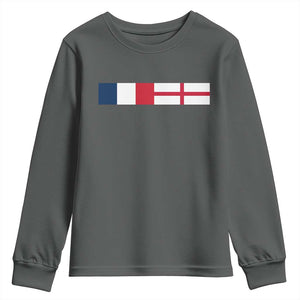 France England Dual Flag Graphic Youth Sweatshirt Anglo English French Heritage Mixed Roots Pride Match Day TS02 Dark Heather Print Your Wear
