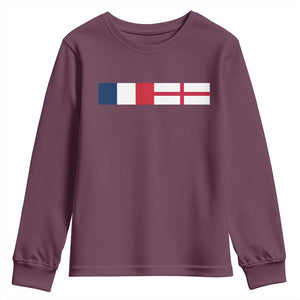 France England Dual Flag Graphic Youth Sweatshirt Anglo English French Heritage Mixed Roots Pride Match Day TS02 Maroon Print Your Wear