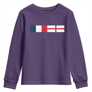 France England Dual Flag Graphic Youth Sweatshirt Anglo English French Heritage Mixed Roots Pride Match Day TS02 Purple Print Your Wear
