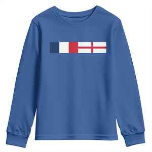 France England Dual Flag Graphic Youth Sweatshirt Anglo English French Heritage Mixed Roots Pride Match Day TS02 Royal Blue Print Your Wear
