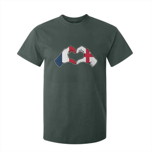 Proud Fance England Heritage Hand Heart Graphic T Shirt For Kid French English Anglo Roots Cross Border Love Unity