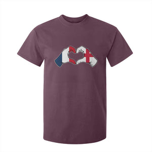 Proud Fance England Heritage Hand Heart Graphic T Shirt For Kid French English Anglo Roots Cross Border Love Unity