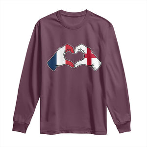 Proud Fance England Heritage Hand Heart Graphic Long Sleeve Shirt French English Anglo Roots Cross Border Love Unity