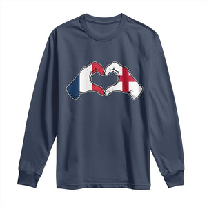 Proud Fance England Heritage Hand Heart Graphic Long Sleeve Shirt French English Anglo Roots Cross Border Love Unity