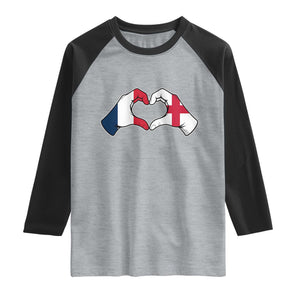 Proud Fance England Heritage Hand Heart Graphic Raglan Shirt French English Anglo Roots Cross Border Love Unity TS02 Heather Gray Black Print Your Wear