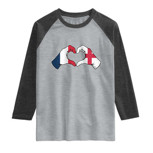 Proud Fance England Heritage Hand Heart Graphic Raglan Shirt French English Anglo Roots Cross Border Love Unity TS02 Heather Gray Heather Charcoal Print Your Wear