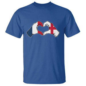 Proud Fance England Heritage Hand Heart Graphic T Shirt French English Anglo Roots Cross Border Love Unity