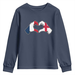 Proud Fance England Heritage Hand Heart Graphic Youth Sweatshirt French English Anglo Roots Cross Border Love Unity