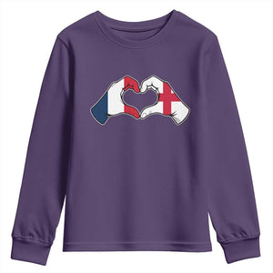 Proud Fance England Heritage Hand Heart Graphic Youth Sweatshirt French English Anglo Roots Cross Border Love Unity