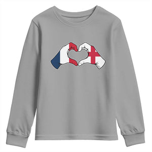 Proud Fance England Heritage Hand Heart Graphic Youth Sweatshirt French English Anglo Roots Cross Border Love Unity