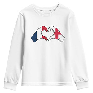 Proud Fance England Heritage Hand Heart Graphic Youth Sweatshirt French English Anglo Roots Cross Border Love Unity