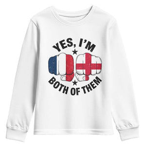 Yes Im Both Of Them France England Flag Fists Graphic Youth Sweatshirt French English Anglo Dual Pride Heritage