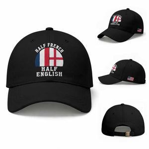 Half French Half English Split Flag Graphic Baseball Cap Patriotic Anglo England France Dual Heritage DNA Ancestry TS02 Baseball Cap Universal Fit Black Print Your Wear