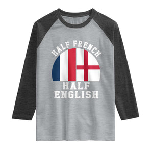 Half French Half English Split Flag Graphic Raglan Shirt Patriotic Anglo England France Dual Heritage DNA Ancestry TS02 Heather Gray Heather Charcoal Print Your Wear