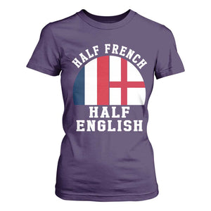 Half French Half English Split Flag Graphic T Shirt For Women Patriotic Anglo England France Dual Heritage DNA Ancestry