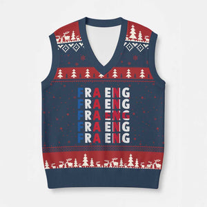 FRA ENG France England Flag Graphic V-Neck Knit Sweater Vest French English Typographic Dual Heritage Pride Match Day TS02 Navy Red Print Your Wear