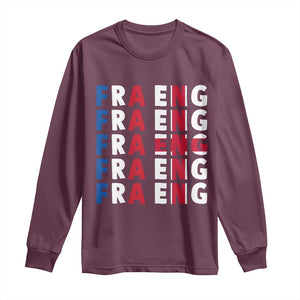 FRA ENG France England Flag Graphic Long Sleeve Shirt French English Typographic Dual Heritage Pride Match Day TS02 Maroon Print Your Wear