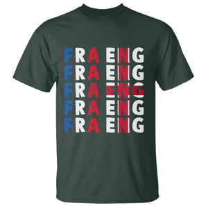 FRA ENG France England Flag Graphic T Shirt French English Typographic Dual Heritage Pride Match Day TS02 Dark Forest Green Print Your Wear