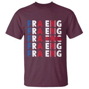 FRA ENG France England Flag Graphic T Shirt French English Typographic Dual Heritage Pride Match Day TS02 Maroon Print Your Wear