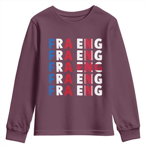 FRA ENG France England Flag Graphic Youth Sweatshirt French English Typographic Dual Heritage Pride Match Day TS02 Maroon Print Your Wear